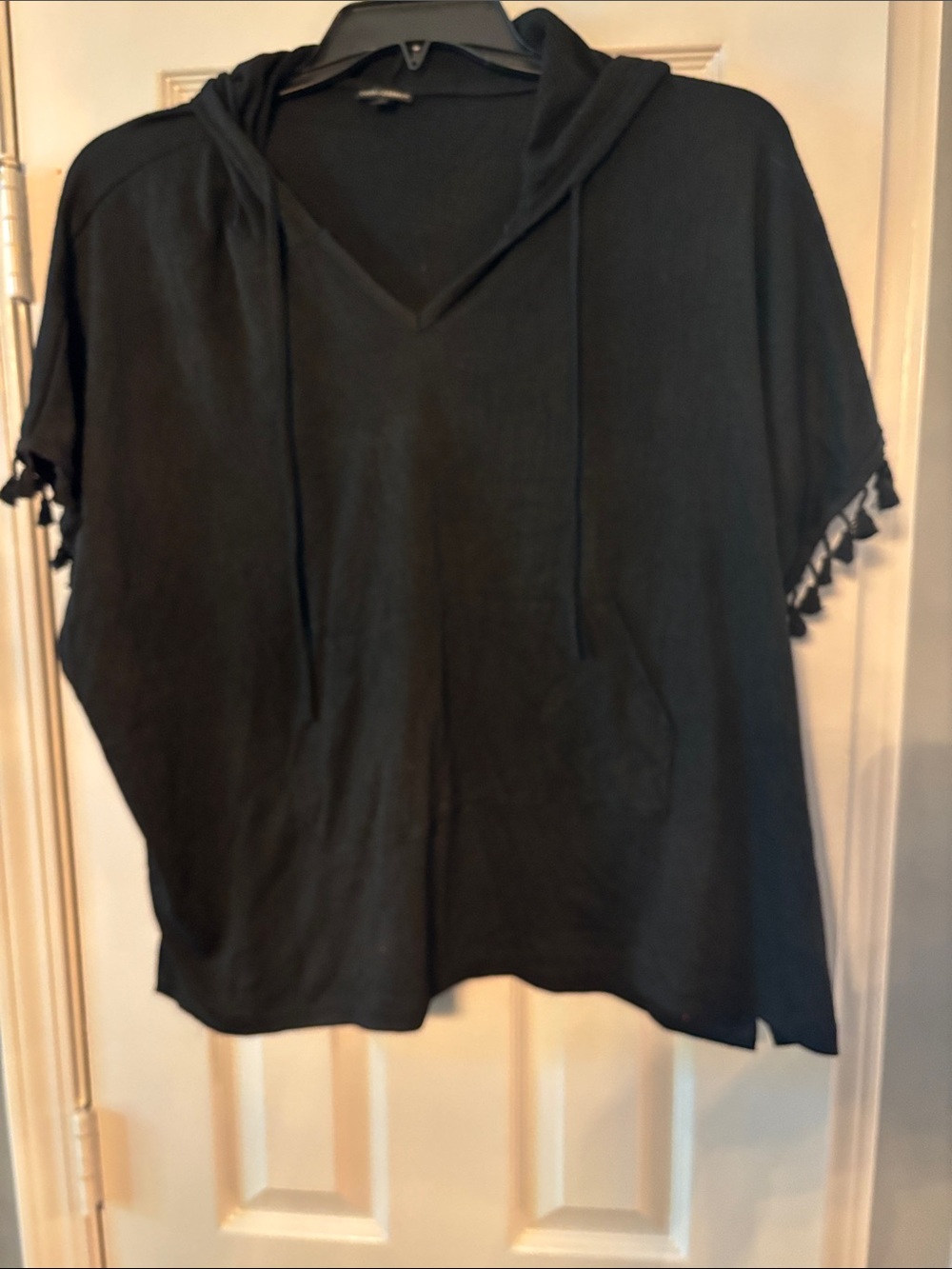 Coco + Carmen Black Hooded Tassel-Sleeve Pullover